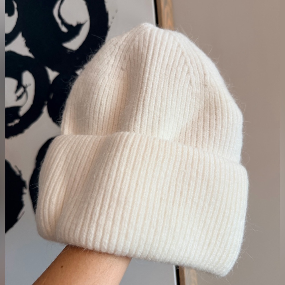 Soft White Rabbit Fur Knit Beanie Hat